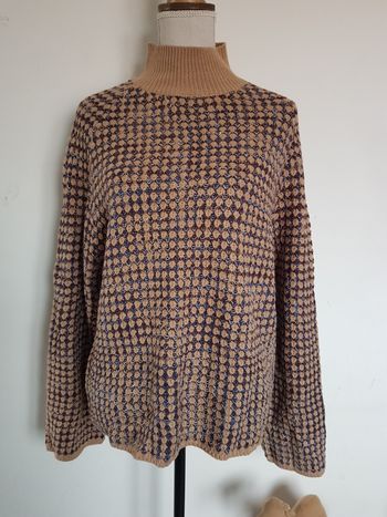 Pull col montant, beige, marron, bleu, aisselles 58 cm, boutique privée, taille XL(44)