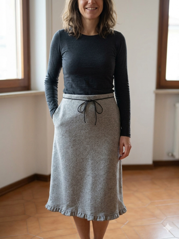 Jupe mi longue chinée grise longueur 69 cm avec ceinture cuir Taille 38 ZARA BASIC