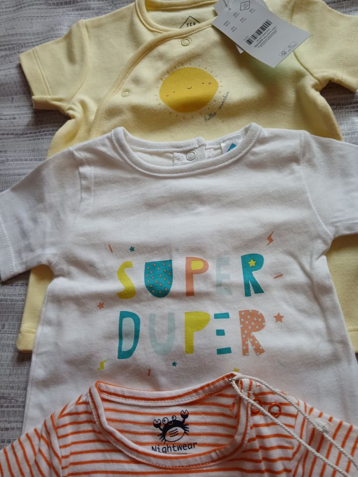lot 3 barboteuse combishort en coton tex baby 50 cm 0 mois - photo numéro 2