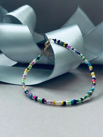 Bracelet de cheville perles de rocaille multicolore avec chaînette réglable