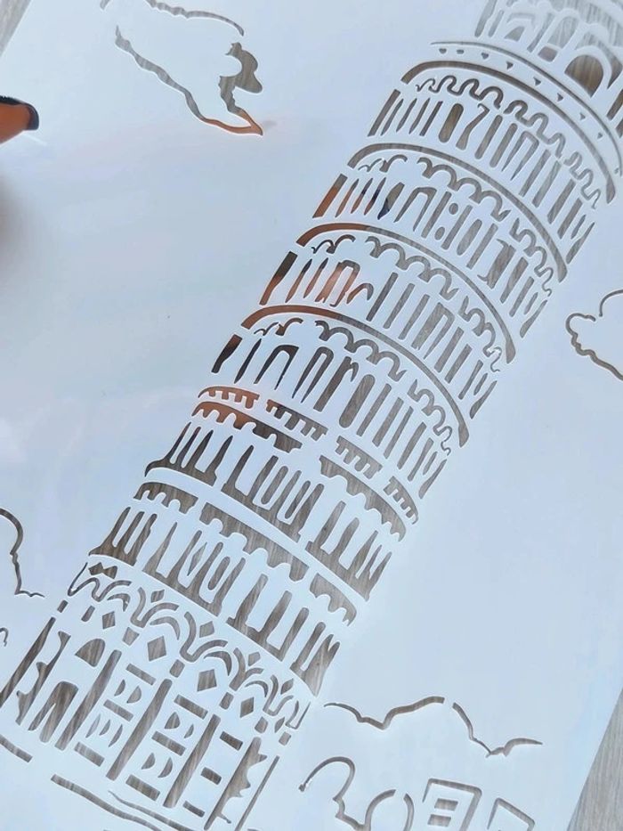Grand Pochoir A4 de la tour de Pise en Italie à Piazza del Duomo - photo numéro 3