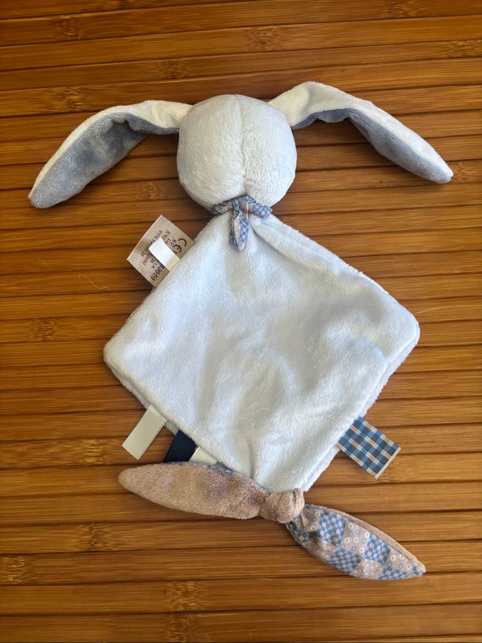 Neuf doudou plat lapin Alex bibou bleu marron nattou - photo numéro 3