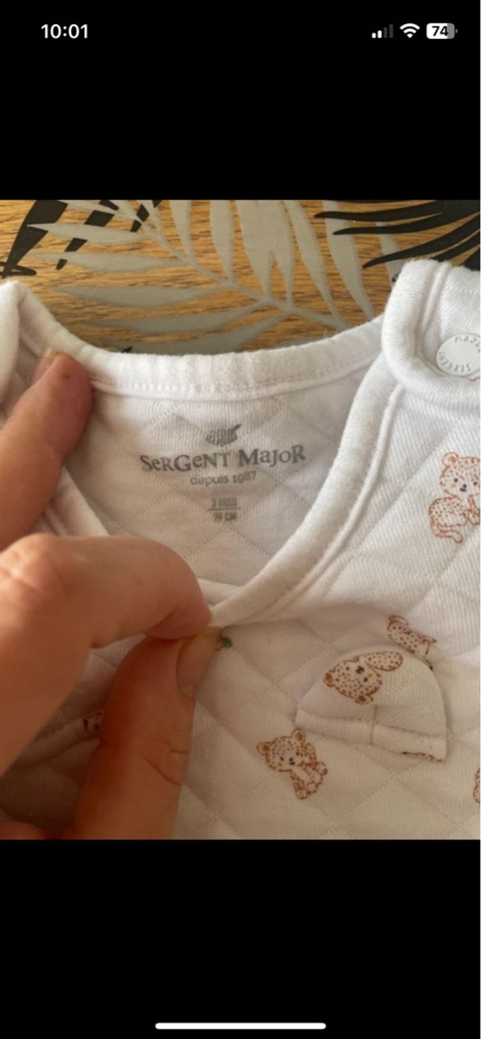 Ensemble 2 pièces pyjama d’hiver crème à motif ourson sergent major 3 mois - photo numéro 9