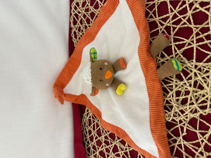 DOUDOU PLAT MINIMI MINITOYS MOUTON BLANC ORANGE MARRON TRIANGLE PATTES - photo numéro 2