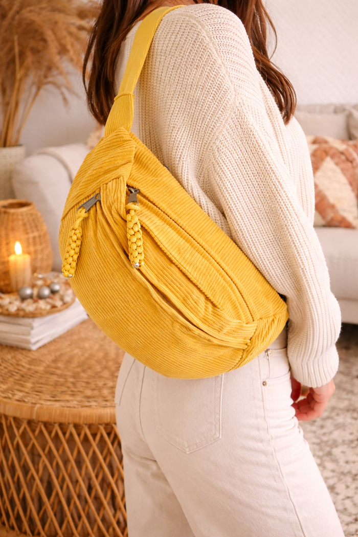 🟡 Sac banane velours côtelé jaune moutarde - photo numéro 2