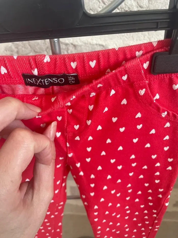 Pantalon fille rouge cœur blanc 3 ans in extenso - photo numéro 3