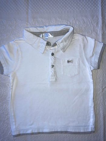 Polo blanc bordé gris 3 ans Mes Petits Cailloux