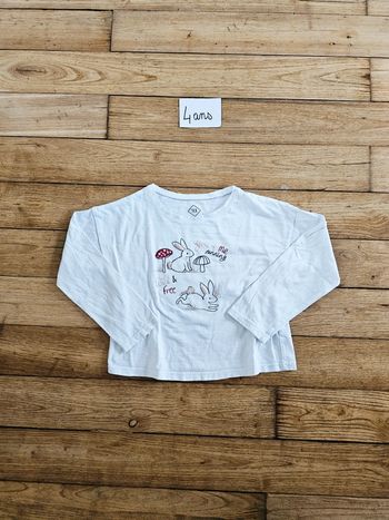 Tee shirt manches longues blanc lapins petite fille 4 ans