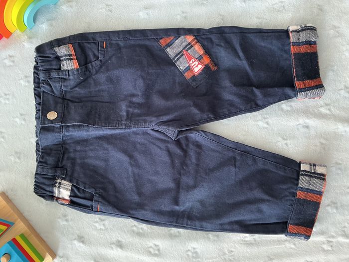 pantalon léger marine revers orange et blanc taille réglable 12 mois u tout petits - photo numéro 4
