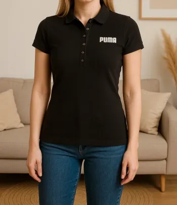 Polo noir femme Puma XS – logo brodé, coupe ajustée