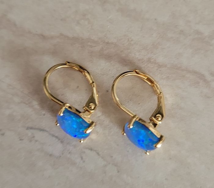 Boucle d'oreilles en pierre opale pailleté bleue - photo numéro 4