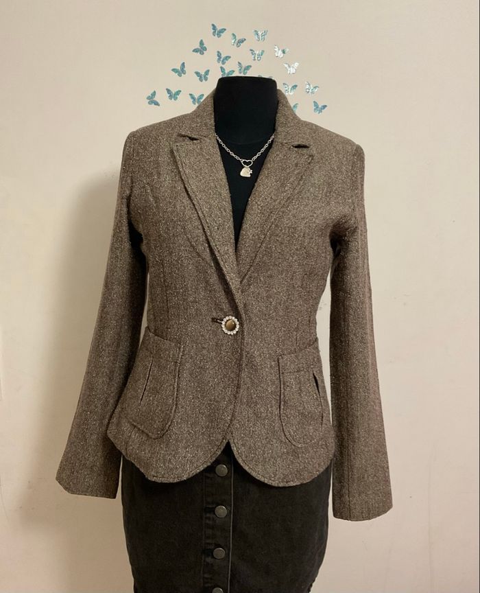 H&M – Blazer femme – Marron chaud effet tweed – Taille 38 – Style classique - photo numéro 5