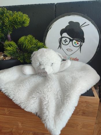 doudou ours pap'ours blanc gris carré plat baby nat' bn0479 Fourrure DD003485