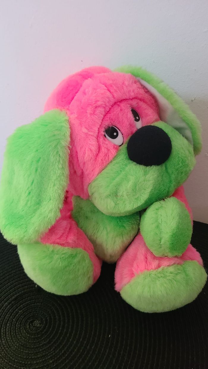 peluche chien vert rose fluo non utilisé - photo numéro 4