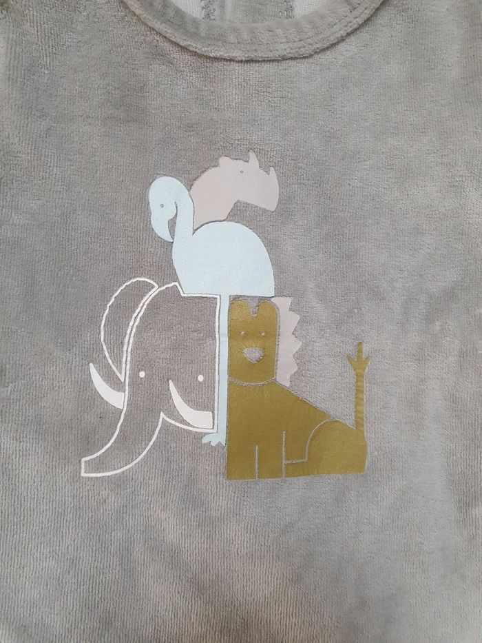 Pyjama 1 mois 54 cm velours imprimé animaux graphique - photo numéro 2