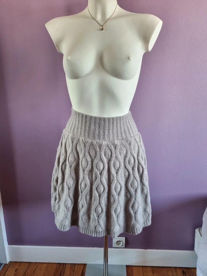 Jupe trapèze mohair en maille beige - photo numéro 12