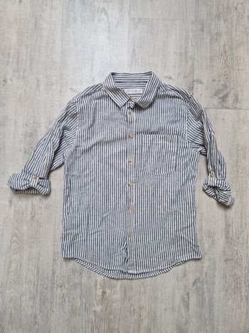 Chemise zara manches longues 10 ans rayée bleue et blanche lin et coton