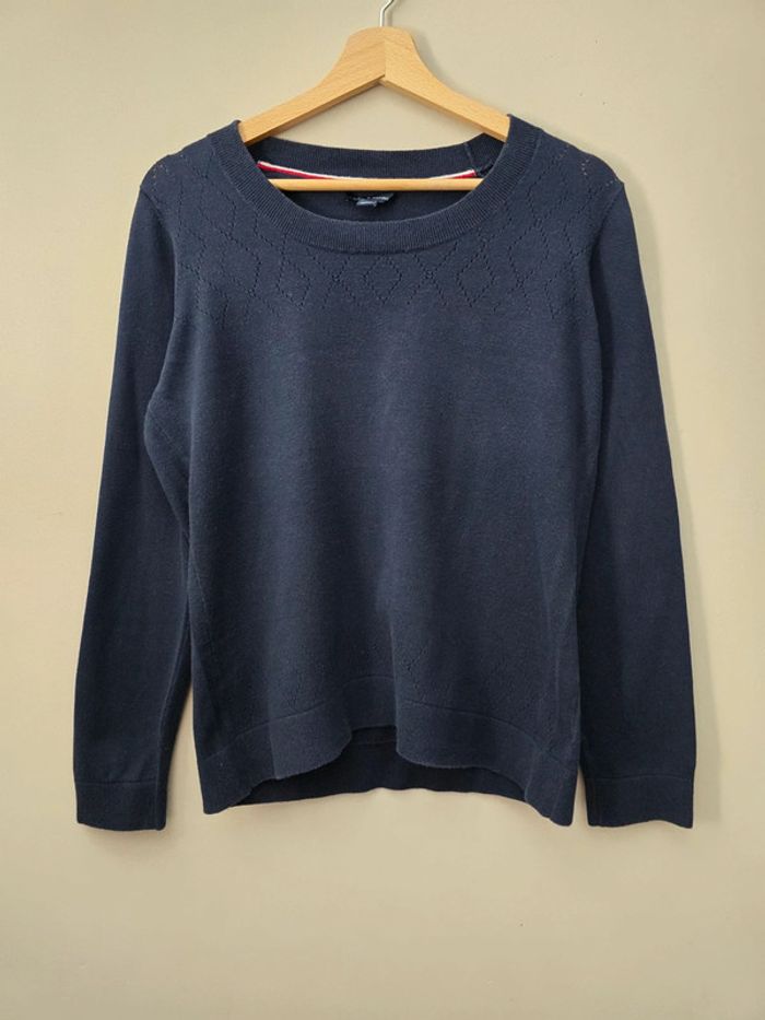 Pull Tommy Hilfiger col rond bleu marine M motif ajouré / chic casual