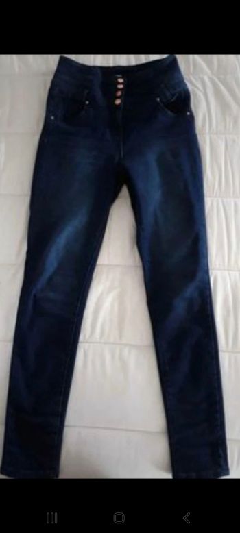 NEUF Jean skinny de taille haute à bouton bleu foncé  taille M