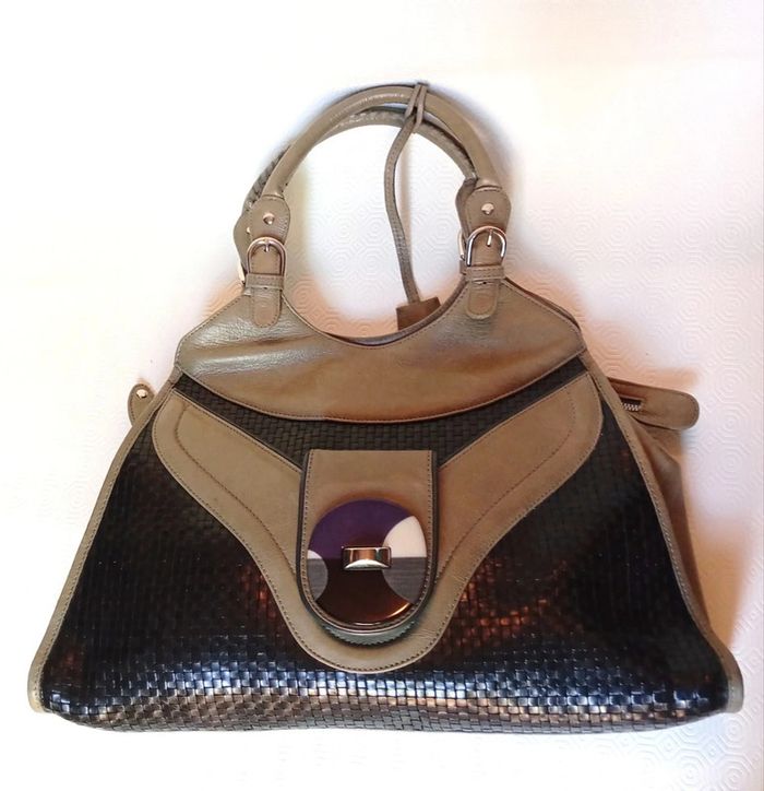 Sac a main kaki et noir Vintage pour femme, marque nonu, en très bon état - photo numéro 12