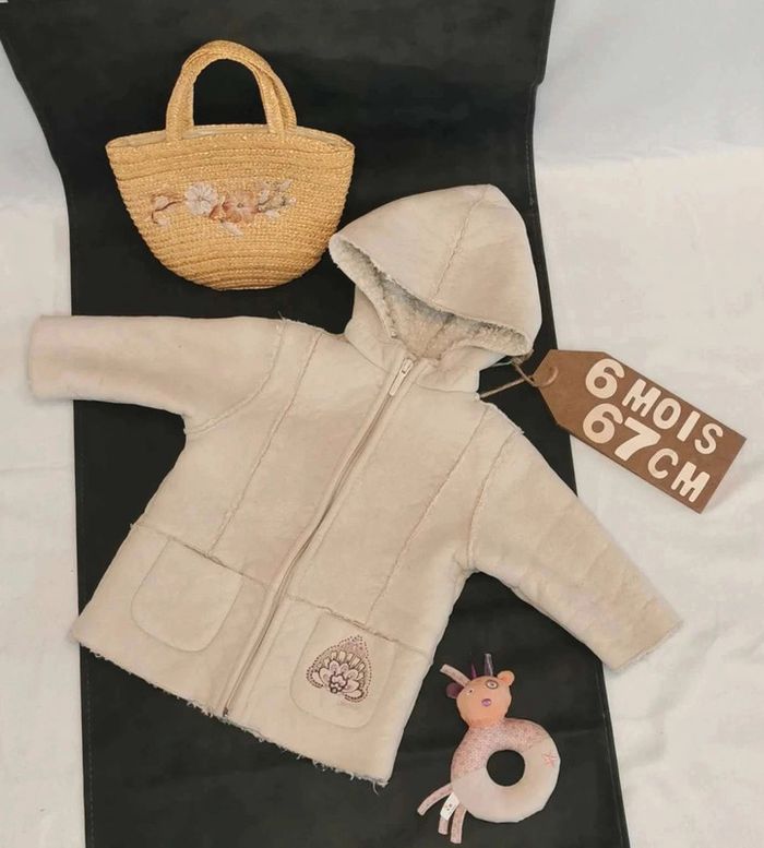 Veste  👣 à  capuche  obaïbi  crème beige  6mois/67cm