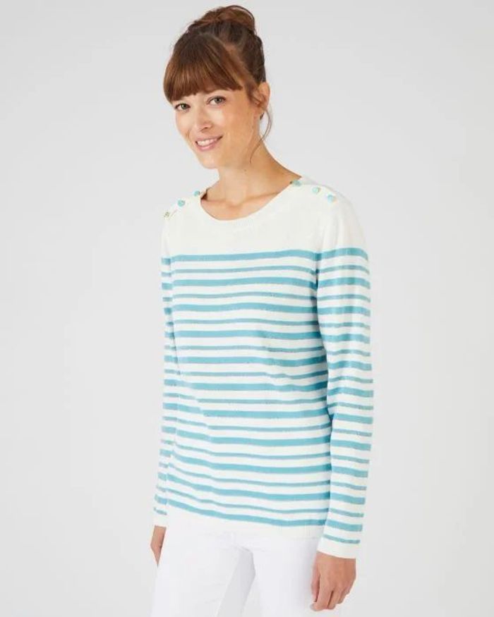Rayé turquoise - Pull Marinière rayures brillantes – rayé turquoise – 46/48 - Damart - photo numéro 4