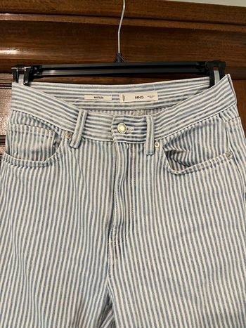 Jean droit à rayures bleu et blanc MANGO - Taille 36 - Matilda