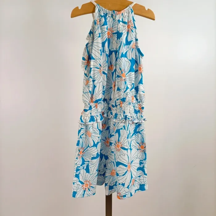 Combishort fille River Island bleu fleuri 7-8 ans coton léger été chic et décontracté A1395 - photo numéro 2