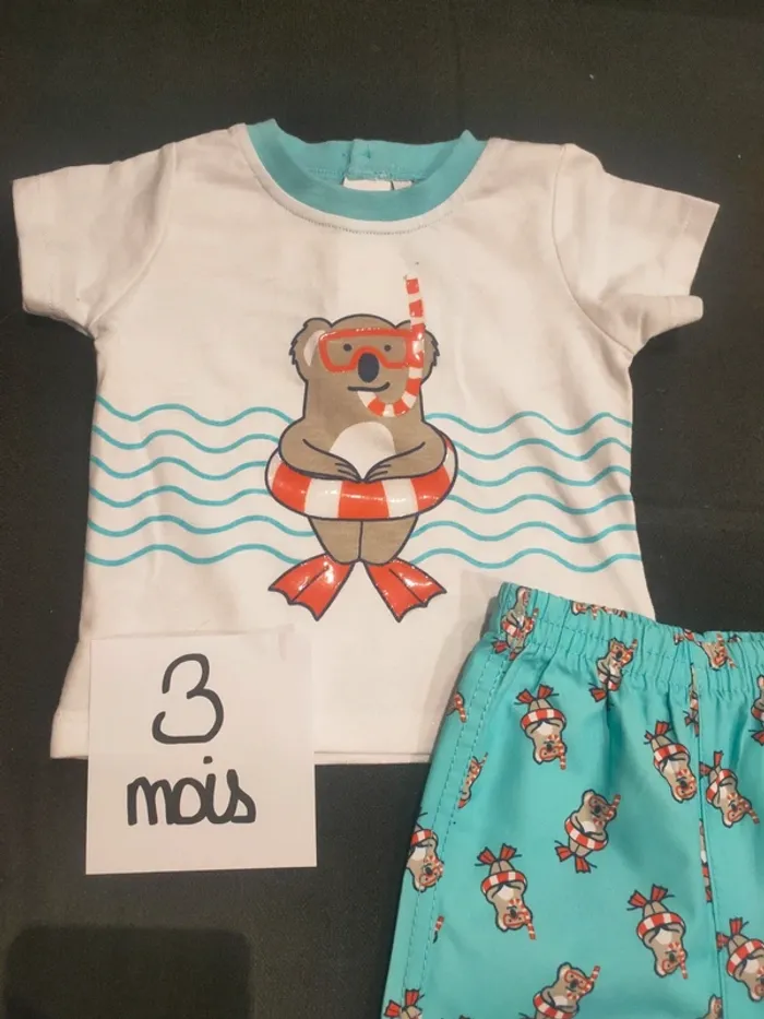 Ensemble pour la mer, Tshirt et short. 3 mois - photo numéro 3