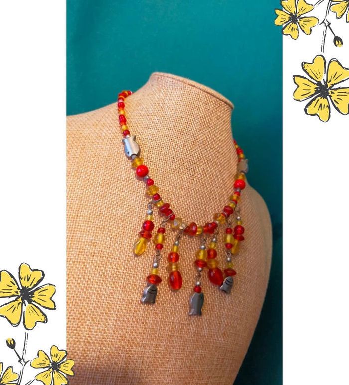 Collier ethnique multicolore – Verre et poissons métal – Collection Terres d’Ailleurs - photo numéro 5