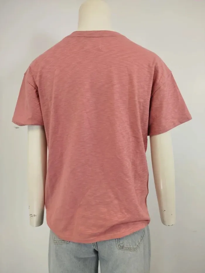 T-shirt couleur bois de rose col rond motif feuille (A995) - photo numéro 4