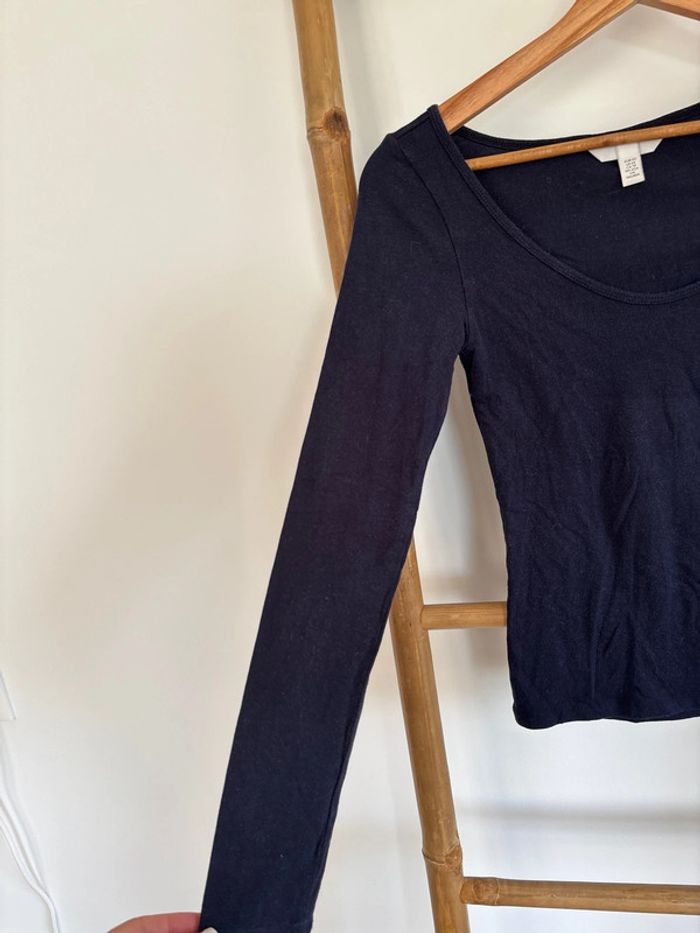 Sous pull t-shirt manches longues bleu marine H&M taille XS - photo numéro 3