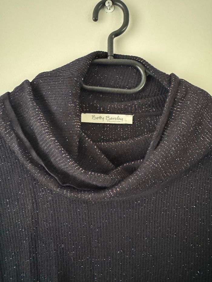 👚 pull à col roulé - paillette bleu foncé - femme - taille unique très bon état - photo numéro 6