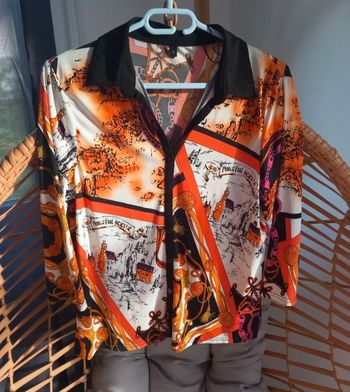 Chemise vintage manches longues femme à motif taille 42