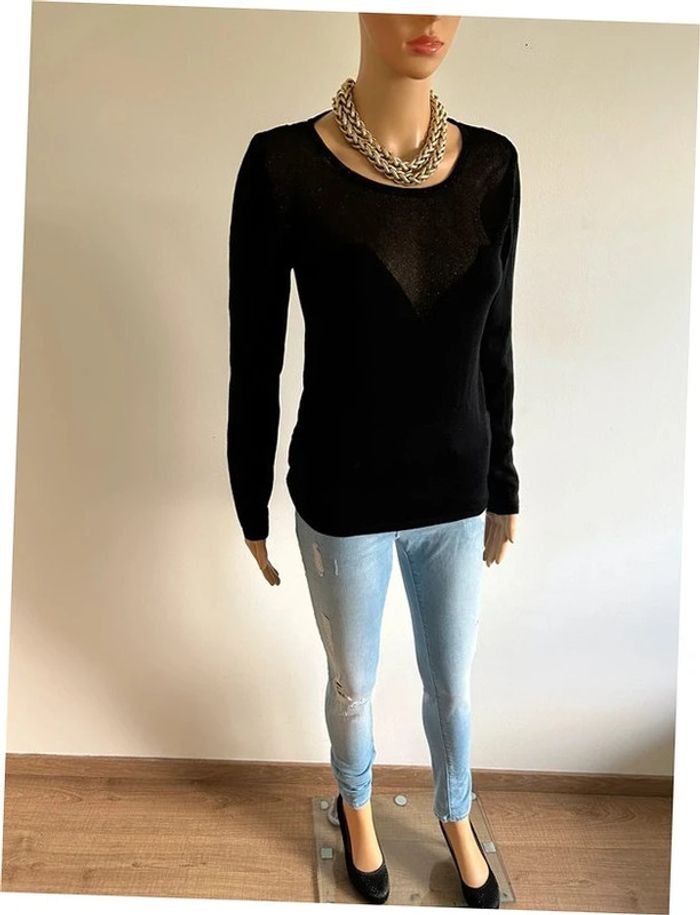 Pull noir pailleté à manches longues An'ge taille unique TBE - photo numéro 4