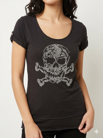 t shirt noir avec strass imprimé tète de mort taille M-L Why not
