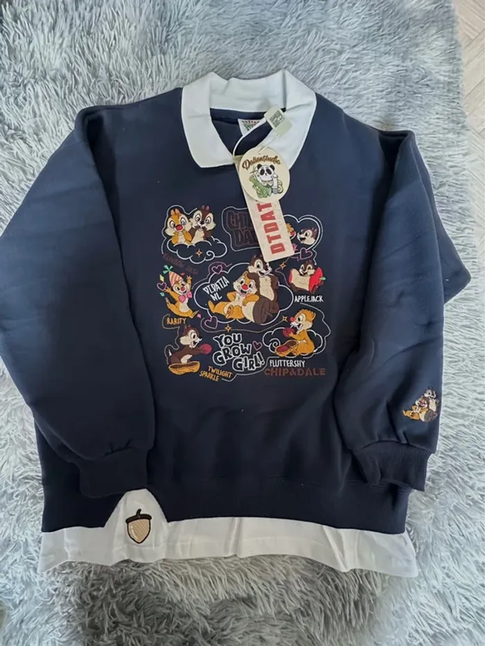 Pull sweatshirt coton 100% Disney Chip & Dale - Édition spéciale coréenne