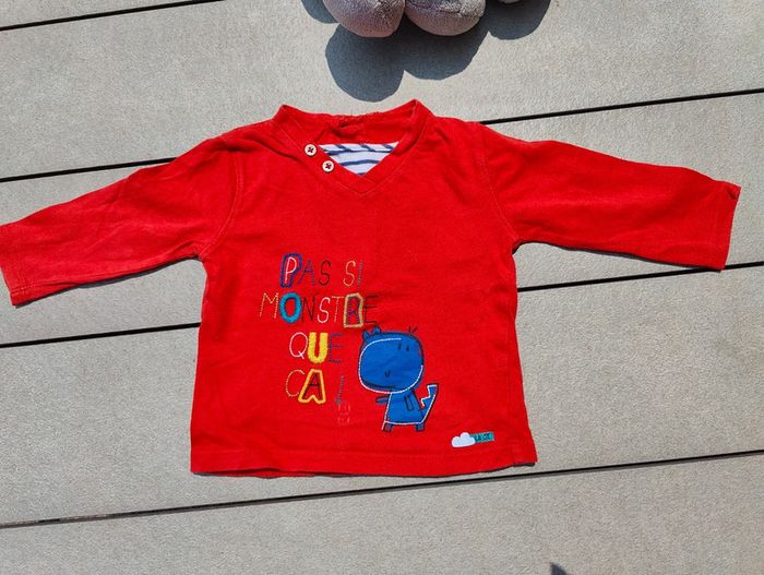 Tee shirt ml garçon rouge 12 mois - photo numéro 2
