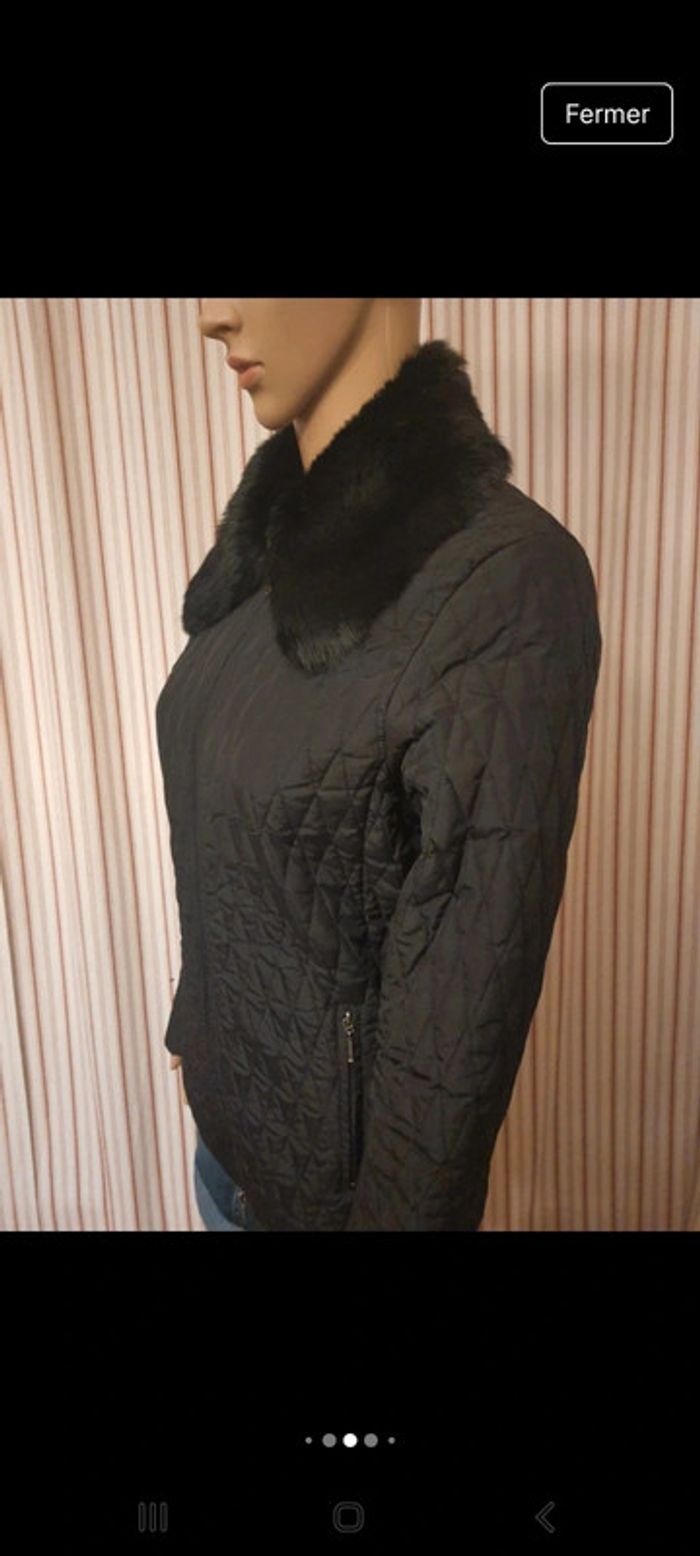 Veste Matelassé Stefanel noire fr 38 col fourrure - photo numéro 5