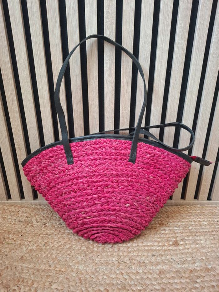 Sac cabat bandoulière rotin maille rose fushia - photo numéro 6