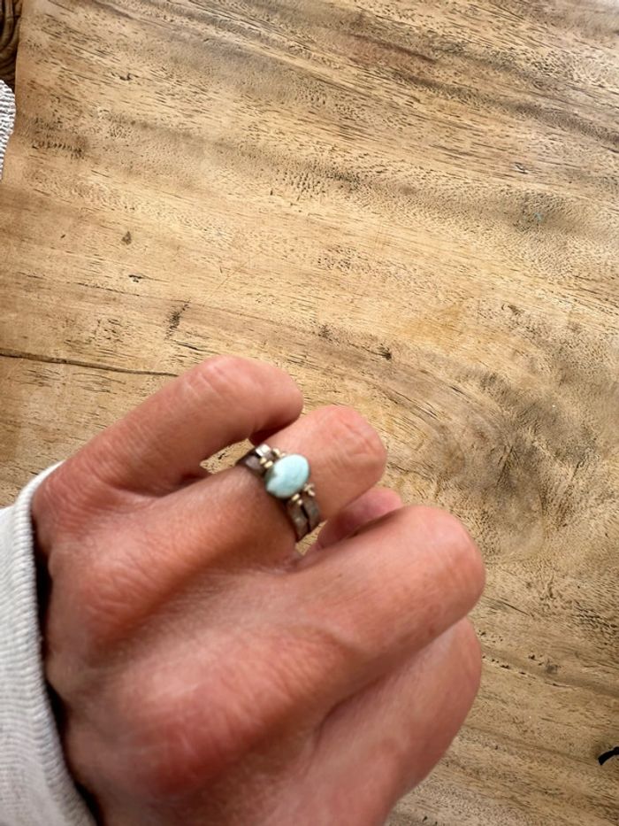 Bague vintage en argent réversible ambre et Amazonite - photo numéro 4