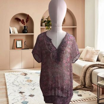 Blouse légère transparente fleurie – Blancheporte – Taille L