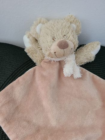 Doudou Ours TEX BABY beige corps plat, beige et blanc