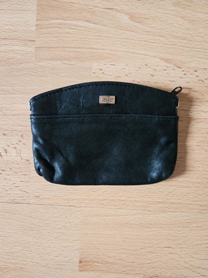 Porte monnaie noir en cuir vintage