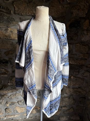 Cardigan ouvert à motif blanc et bleu 
