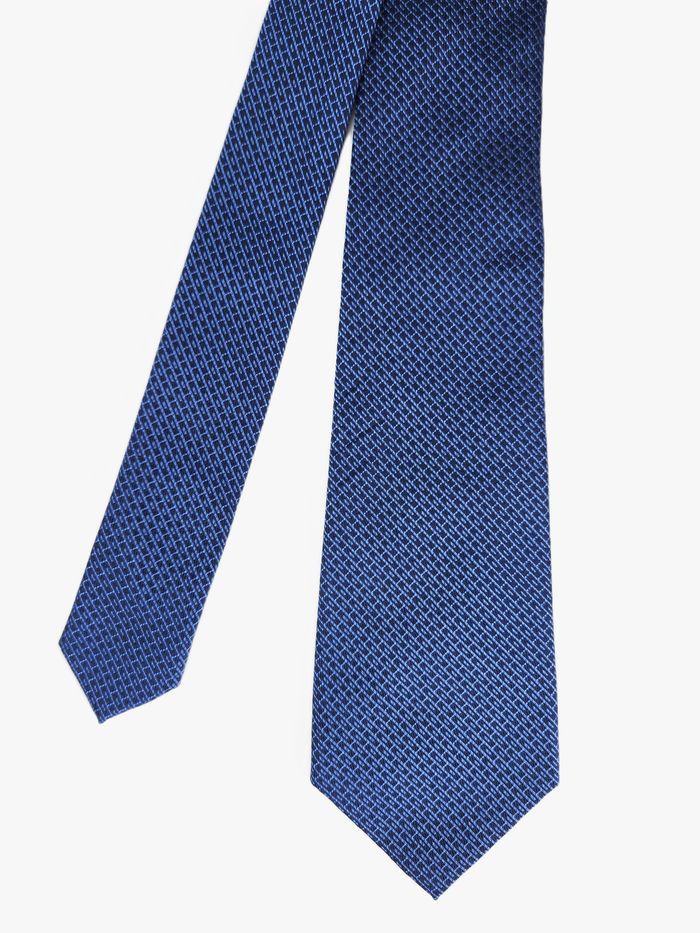 Cravate Pierre Cardin - Bleu Marine & Bleu Ciel - Micro-Motif Géométrique