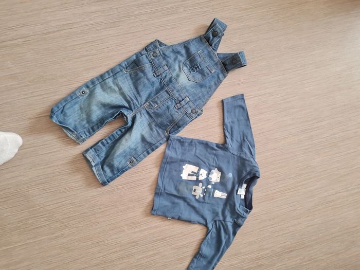 Salopette jeans obaibi et tee shirt obaibi 3 mois - photo numéro 2
