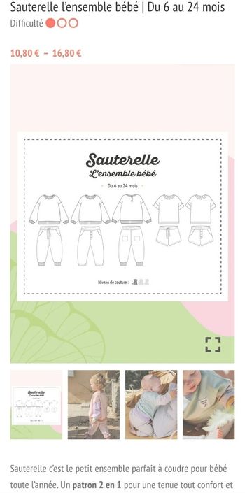 Patron pochette ensemble 6 à 24 mois-Sauterelle de Marmaï