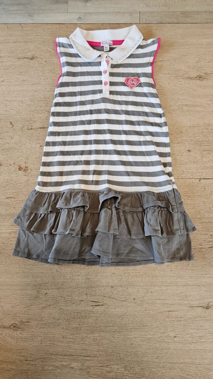 Robe courte à volants blanche et grise, classique, Pomme Framboise, 8 ans, neuve