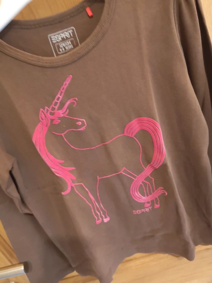 T-shirt Esprit en brun à imprimé licorne rose 9 ans - photo numéro 4